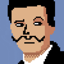 a pixel art of a man with a mustache and a pearl necklace