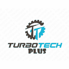 a turbotech plus logo with a gear and a letter t in the middle .