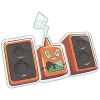 a cartoon drawing of a robot with speakers and a lightning bolt