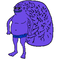 a cartoon drawing of a purple monster wearing smarty pants