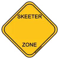 a yellow sign with a mosquito and the words skeeeter zone