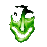 a green face with a smiley face and a teardrop in the middle