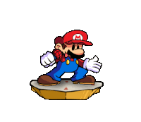 a cartoon drawing of mario giving a thumbs up while standing on a platform .