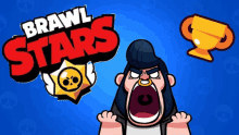 a brawl stars logo with a cartoon character screaming