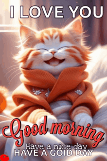 a picture of a cat with the words " i love you good morning have a nice day have a good day " on it