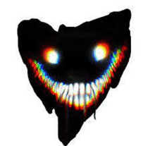 a silhouette of a monster with a rainbow smile on its face .