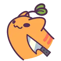 a cartoon of a cat with a knife sticking out of its mouth