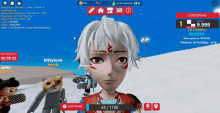 a screenshot of a video game shows a character with white hair and red eyes