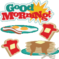 a sticker that says good morning with a plate of food