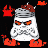 a cartoon drawing of a salt shaker with a devil on top of it