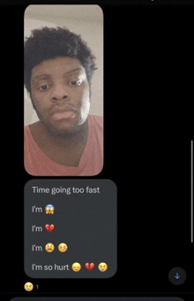 a phone screen shows a man 's face and says time going too fast