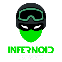 a logo for infernoid esports has a green mask on it