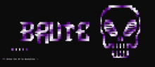 a purple pixelated skull with the words brute 2.0 below it