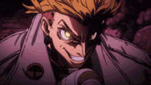 a close up of a cartoon character with yellow eyes
