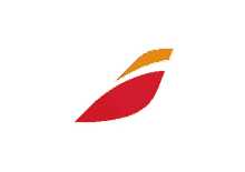 a red and yellow logo on a white background that looks like a leaf