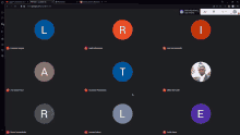 a group of people are having a video call with the letters l r i and e