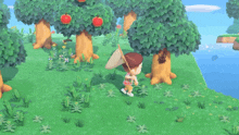 a cartoon character is holding a net in a game