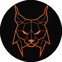 a black and orange drawing of a lynx 's head