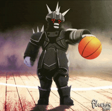 a drawing of a monster holding a basketball with bluemin next in the corner