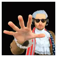 a man wearing a wig and sunglasses is making a hand gesture