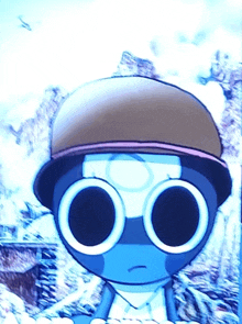 a cartoon character wearing a helmet and glasses