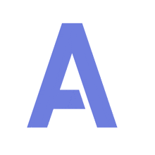 a purple letter a is against a white background