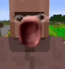 a close up of a minecraft character with its tongue out .