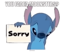 a stitch holding a sign that says sorry