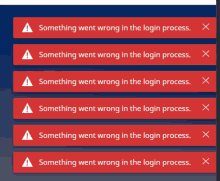 a row of red warning signs that says something went wrong in the login process