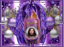 a picture of a woman with wings holding a picture of jesus with the words aldott karacsonyt at the bottom