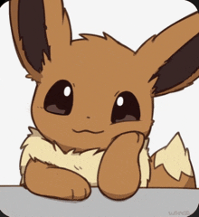 a drawing of a brown eevee with the word wanco on the bottom right