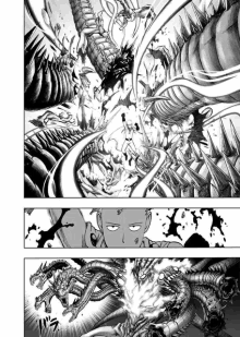 a black and white drawing of a man fighting a dragon in a manga .