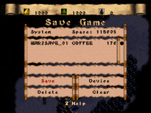 a video game screen shows a save game screen