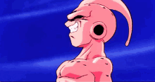 a close up of a cartoon character with a pink head