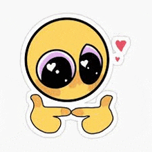 a sticker of a smiley face with big eyes and a heart .