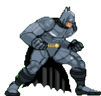 a pixel art of batman with a black cape on