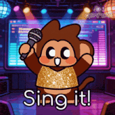 a cartoon of a monkey singing into a microphone with the words sing it below him