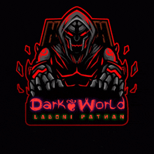 a logo for dark world shows a hooded figure