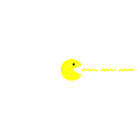 a yellow pac man with a black spot in the middle of its mouth