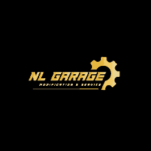 a logo for nl garage with a gear on it