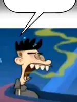 a cartoon of a man with a speech bubble above him