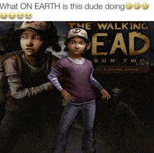 a poster for the walking dead showing a girl in a purple shirt