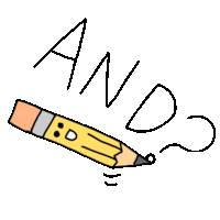 a drawing of a pencil with the word and written next to it