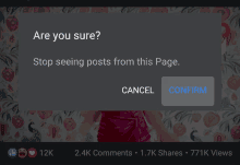 a screen asking if you are sure to stop seeing posts