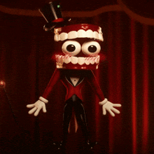 a cartoon character with big teeth and a top hat on