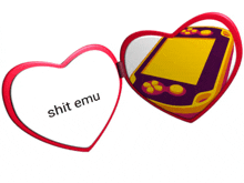 a heart shaped mirror that says shit emu