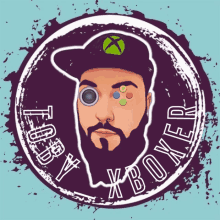 a logo for xbox boxer shows a man with a beard wearing a hat