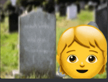 a yellow smiley face is in front of a grave