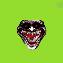 a drawing of a creepy face with sharp teeth on a green background