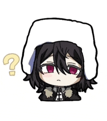 a chibi drawing of a person wearing a white hat with a question mark .